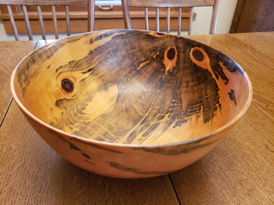 Blue stain in pine bowl